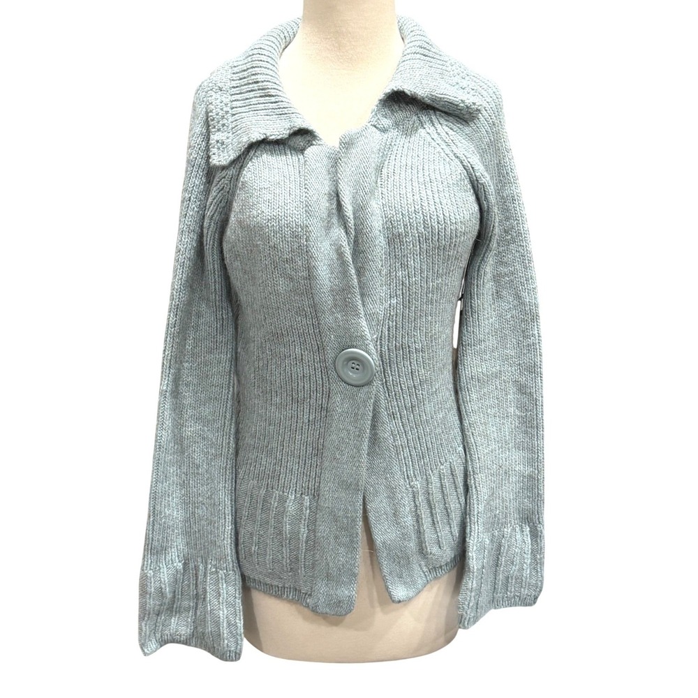 BCBGMAXAZRIA Alpaca Blend Sweater Cardigan M Blue Y2K Single Button Chunky NWT